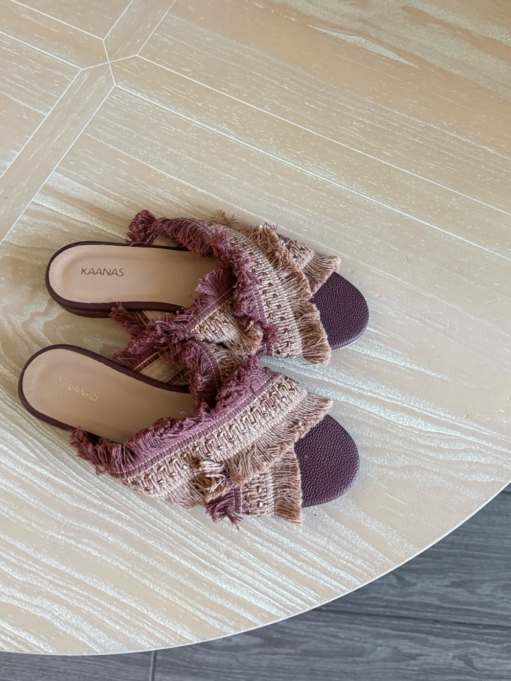 Kaanas|Bohemian Frayed Woven Slide Mules in Mauve & Beige•••NWT,size 6-Festival